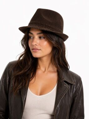 Zara brown Retro unisex casual corduroy structure stylish Trendy fedora hat OS